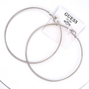 GUESS - XL Silver Lever Back Hoop Earrings - 4 inch Hoops